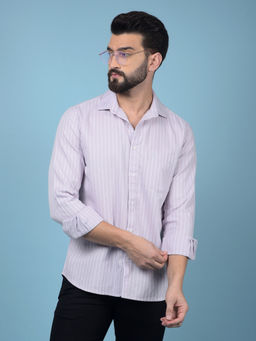 CRIMSOUNE CLUB - Men Purple Vertical Stripes Pure Cotton Knitted Shirt