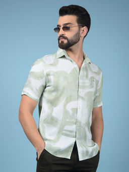 CRIMSOUNE CLUB - Men Green Printed Linen Shirt