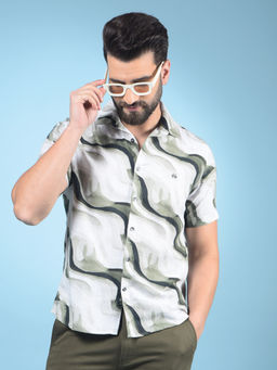 CRIMSOUNE CLUB - Men Green Printed Pure Cotton Shirt
