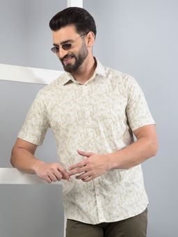CRIMSOUNE CLUB - Men Olive Floral Print Shirt
