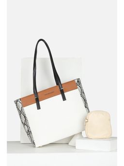 Van Heusen - Women White Print Casual Tote Bag with Pouch (Set of 2)