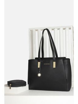 Van Heusen - Women Black Solid Formal Tote Bag with Pouch (Set of 2)