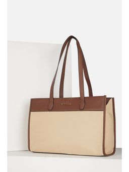 Van Heusen - Women Beige Colorblock Casual Tote Bag