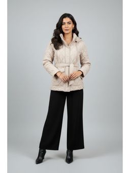 TAMISKA BY NARENDRA KUMAR - Off White Puff Quilted Belted Jacket