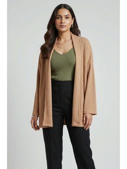 TAMISKA BY NARENDRA KUMAR - Dark Beige Ribbed Front-Open Shrug