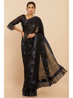 Soch - Women Black Georgette Embellished & Sequined Saree with Unstitched Blouse