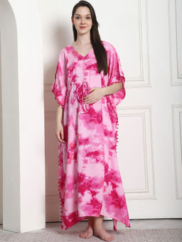 Secret Wish - Tie & Dye Print Pink Rayon Maternity Kaftan