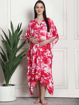 Secret Wish - Tie & Dye Print Pink Rayon Maternity Kaftan