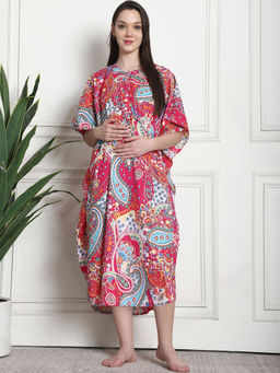 Secret Wish - Printed Pink Cotton Maternity Kaftan