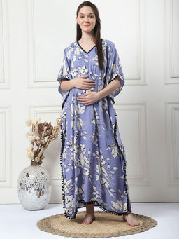 Secret Wish - Floral Print Lilac Rayon Maternity Kaftan