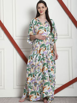 Secret Wish - Floral Print Multi Rayon Maternity Kaftan with Belt (Set of 2)