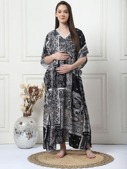 Secret Wish - Print Black Rayon Maternity Kaftan