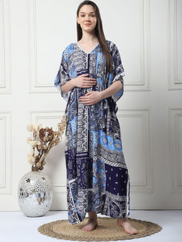 Secret Wish - Print Blue Rayon Maternity Kaftan