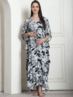 Secret Wish - Floral Print Black Rayon Maternity Kaftan