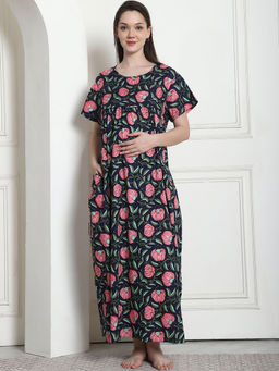 Secret Wish - Printed Blue Cotton Maternity Nighty