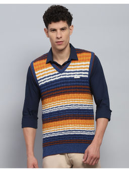 Monte Carlo - Multi-Color Striped V Neck Sleeveless Sweater