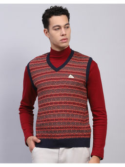 Monte Carlo - Maroon V Neck Sleeveless Sweater