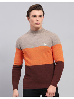 Monte Carlo - Beige and Brown Striped High Neck Full Sleeve Pullover