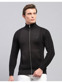 Monte Carlo - Black Self Design Night Neck Full Sleeve Pullover Sweater