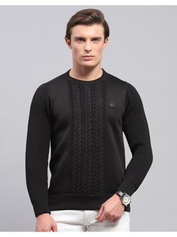 Monte Carlo - Black Self Design Round Neck Full Sleeve Pullover Sweater