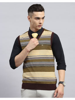Monte Carlo - Yellow Striped V Neck Sleeveless Sweater