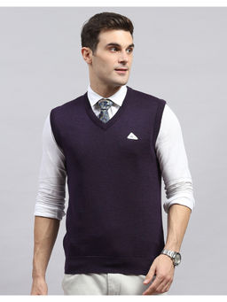 Monte Carlo - Purple Solid V Neck Sleeveless Sweater