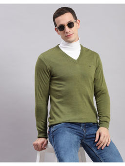 Monte Carlo - Green Navy Blue V Neck Full Sleeve Pullover Sweater