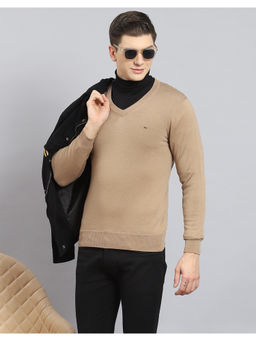 Monte Carlo - Khaki Navy Blue V Neck Full Sleeve Pullover Sweater