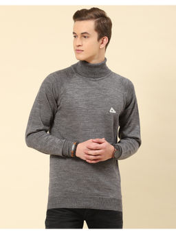 Monte Carlo - Grey Solid Turtle Neck Full Sleeve Pullover Sweater