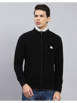 Monte Carlo - Black Self Design High Neck Full Sleeve Pullover Sweater