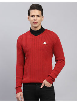 Monte Carlo - Red Stripes V Neck Full Sleeve Pullover Sweater