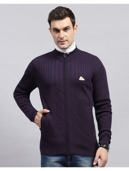 Monte Carlo - Purple Stripes High Neck Full Sleeve Pullover Sweater