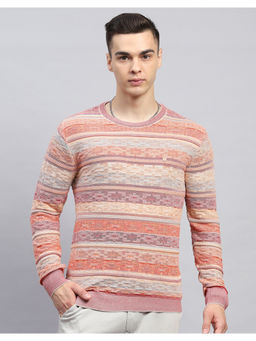 Monte Carlo - Orange Self Design Pink Round Neck Full Sleeve Pullover Sweater