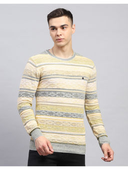 Monte Carlo - Yellow Self Design Pink Round Neck Full Sleeve Pullover Sweater