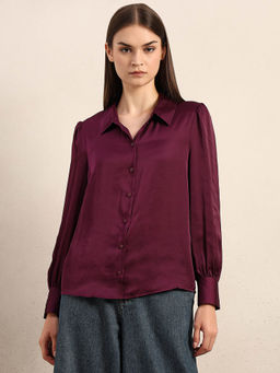 VERO MODA - Wine Satin Full Sleeves Shirt