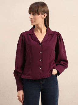VERO MODA - Wine Cuff Sleeves Shirt