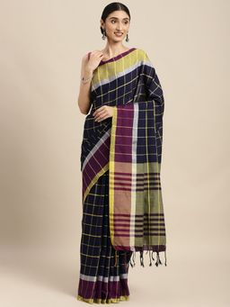 Sangam Prints - Navy Blue Cotton Silk Woven Work Traditional Saree with Unstitched Blouse