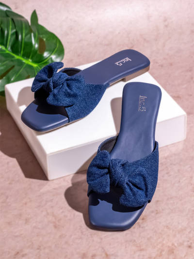 Women Navy Blue Casual Open Toe Flats