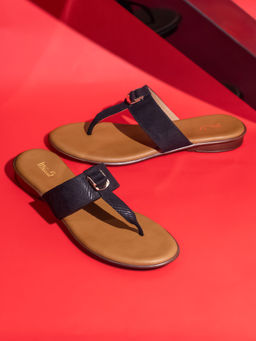 Inc.5 - Women Black Party Wear T-Strap Flat Sandals