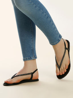 Inc.5 - Women Black Casual Open Toe Flat Sandals
