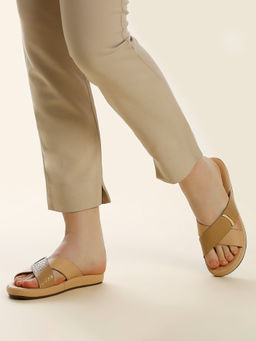 Inc.5 - Women Beige Casual Embellished Open Toe Flat Sandals