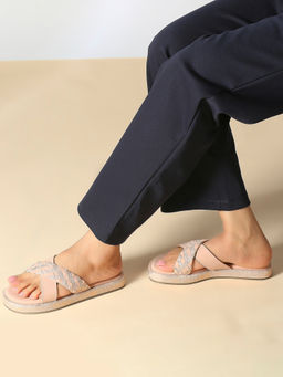 Inc.5 - Women Peach Casual Embellished Open Toe Flat Sandals