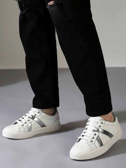 Inc.5 - Women White & Silver Casual Round Toe Sneakers