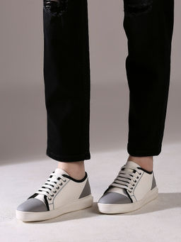 Inc.5 - Women White & Grey Casual Round Toe Sneakers