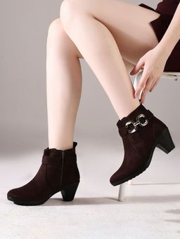 Inc.5 - Women Brown Solid Round Toe Ankle Casual Boots