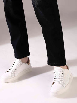 Inc.5 - Women White & Rose Gold Casual Round Toe Sneakers