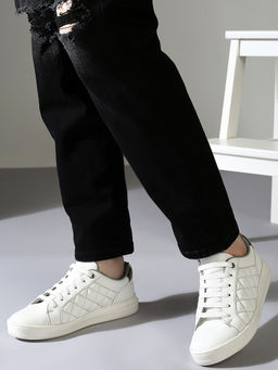 Inc.5 - Women White & Metallic Casual Round Toe Sneakers