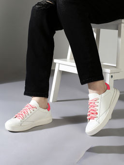 Inc.5 - Women White & Pink Casual Round Toe Sneakers