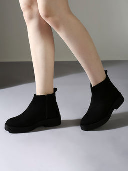 Inc.5 - Women Black Solid Round Toe Ankle Casual Boots