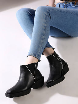 Inc.5 - Women Black Casual Solid Square Toe Ankle Chelsea Boots